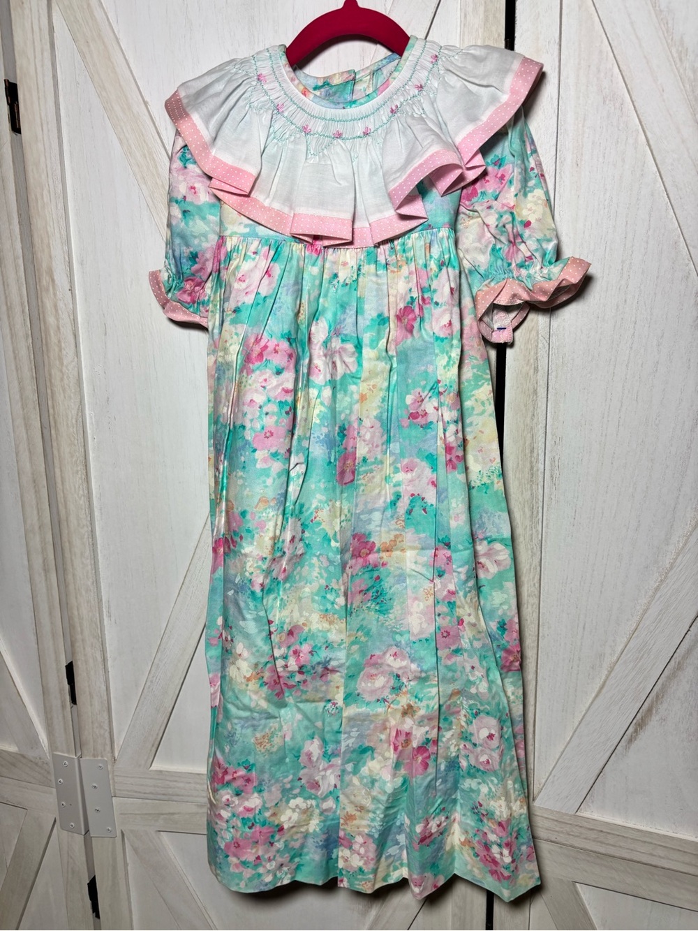Vintage Glorimont Girls 6X Smocked Floral Dress USA Made Pastel Ruffle